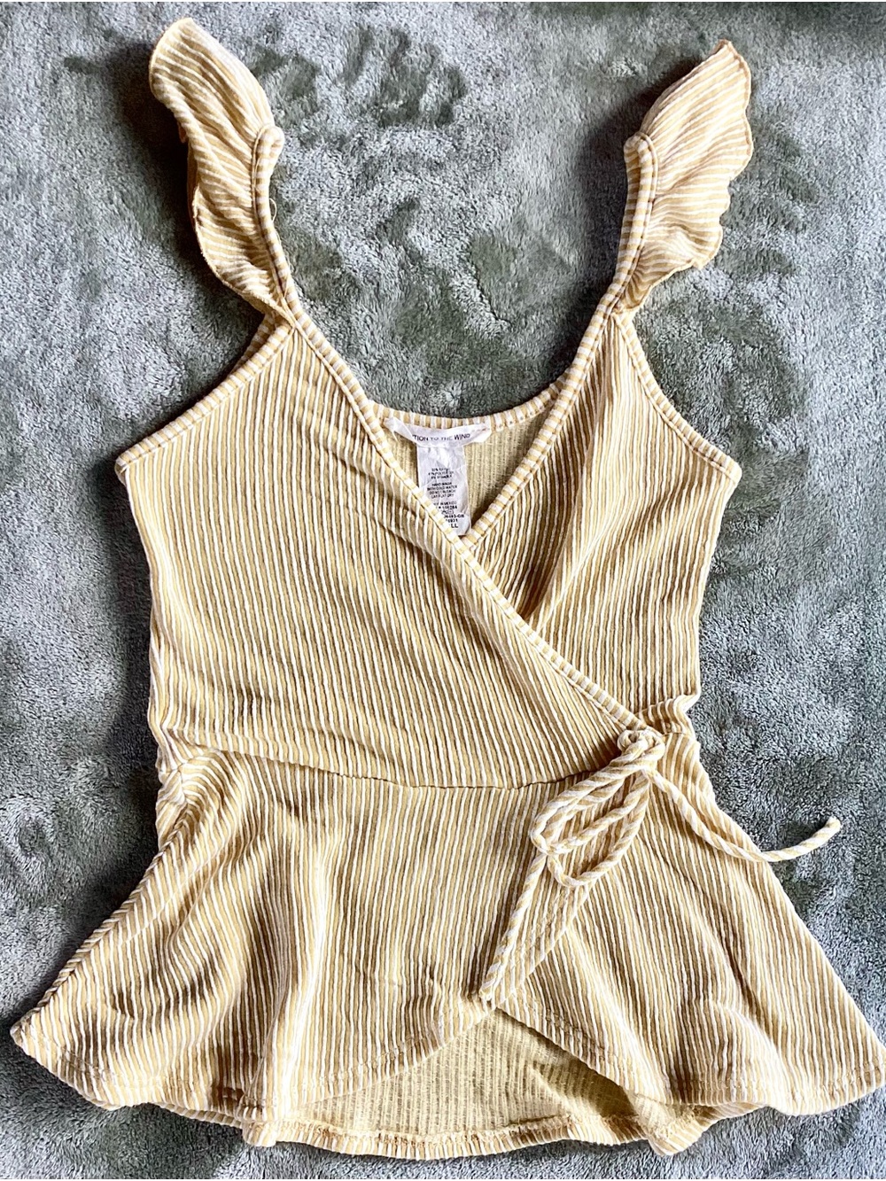 XS Yellow & White Stripe Faux Wrap Top